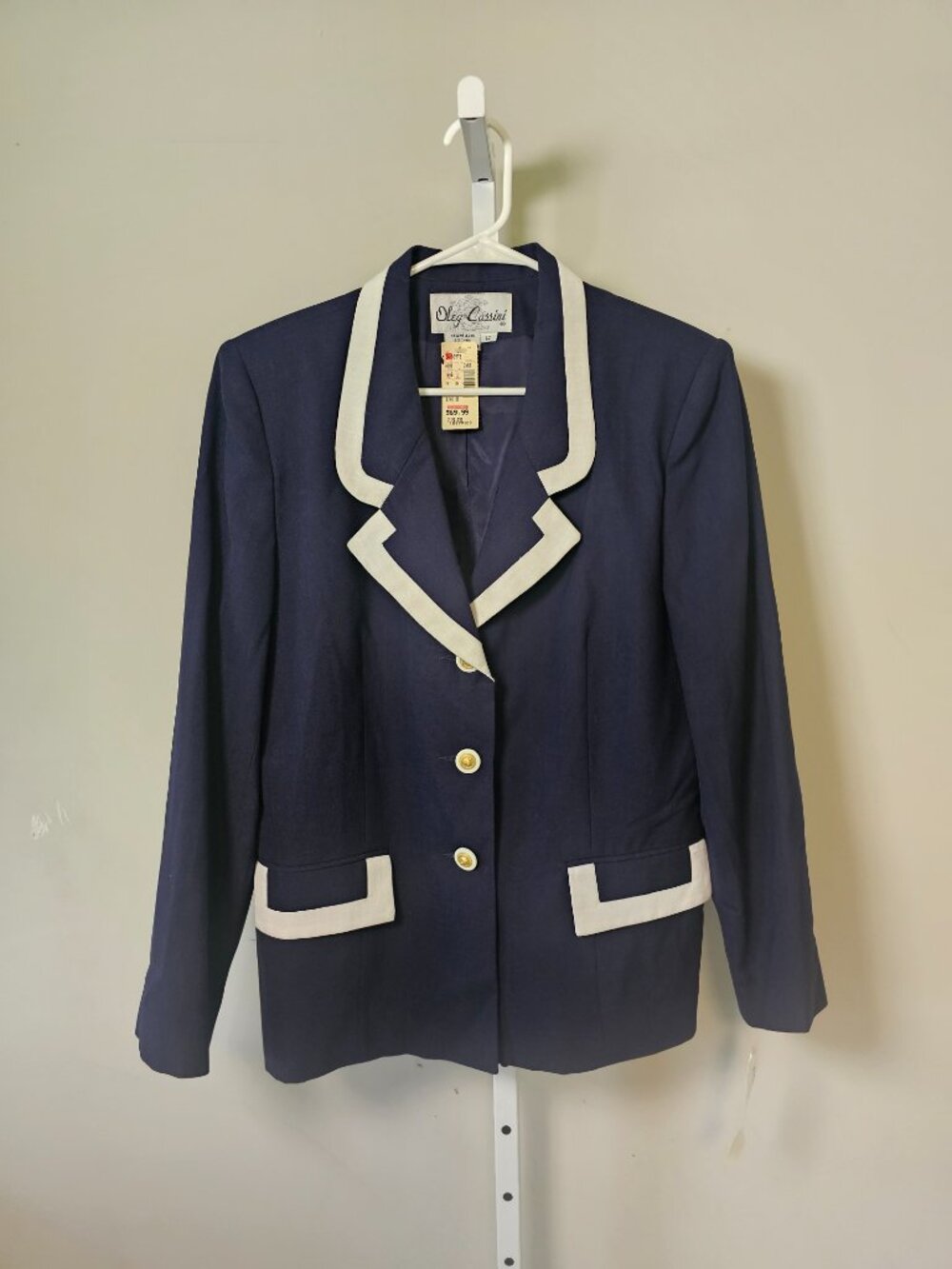 Deadstock Oleg Cassini Blazer Navy White Office Business 14 NWT - Picture 7 of 7